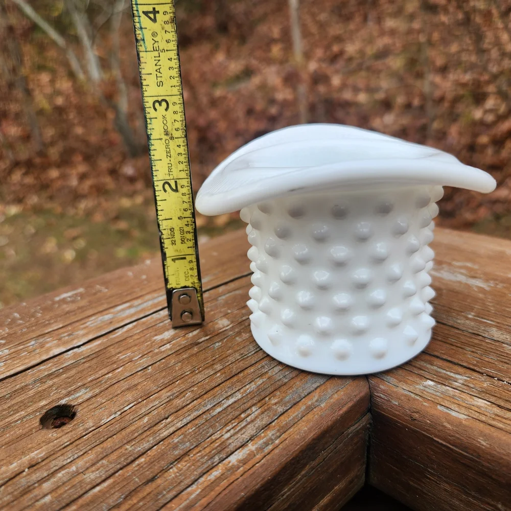 Vintage Fenton Hobnail Milkglass Top Hat Toothpick / QTip /Matchstick Holder